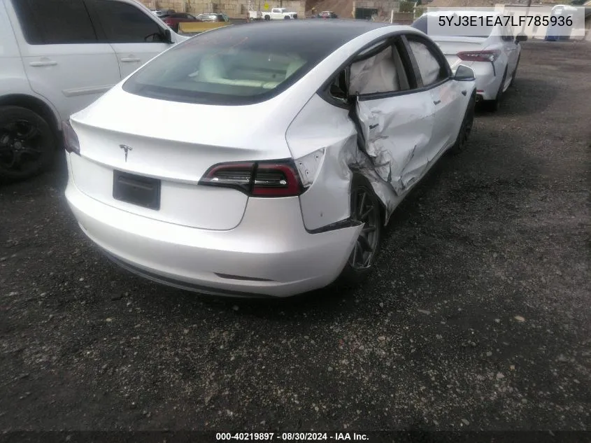 2020 Tesla Model 3 Standard Range Plus Rear-Wheel Drive/Standard Range Rear-Wheel Drive VIN: 5YJ3E1EA7LF785936 Lot: 40219897