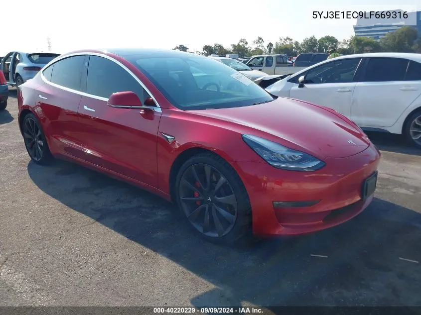 2020 Tesla Model 3 Performance Dual Motor All-Wheel Drive VIN: 5YJ3E1EC9LF669316 Lot: 40220229