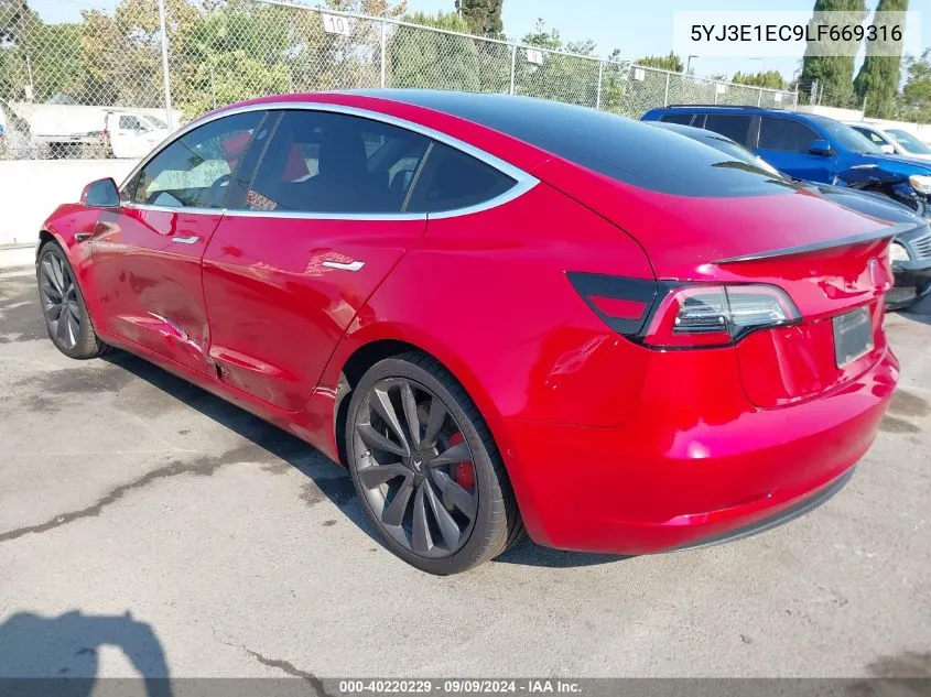 2020 Tesla Model 3 Performance Dual Motor All-Wheel Drive VIN: 5YJ3E1EC9LF669316 Lot: 40220229