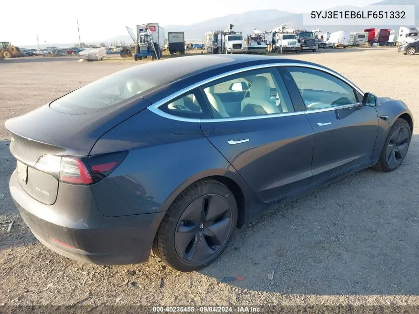 2020 Tesla Model 3 VIN: 5YJ3E1EB6LF651332 Lot: 40235455