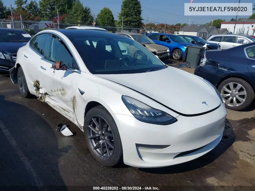 2020 Tesla Model 3 Standard Range Plus Rear-Wheel Drive/Standard Range Rear-Wheel Drive VIN: 5YJ3E1EA7LF598020 Lot: 40239202