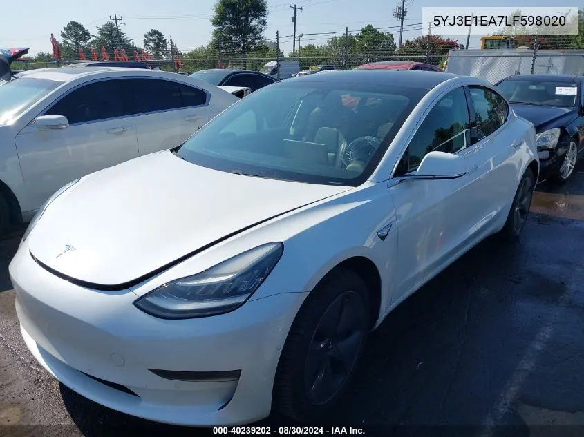 2020 Tesla Model 3 Standard Range Plus Rear-Wheel Drive/Standard Range Rear-Wheel Drive VIN: 5YJ3E1EA7LF598020 Lot: 40239202