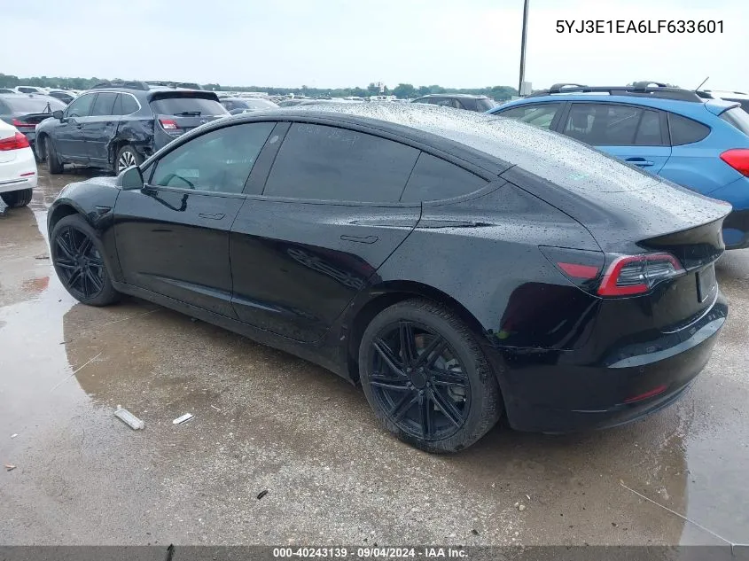 2020 Tesla Model 3 Standard Range Plus Rear-Wheel Drive/Standard Range Rear-Wheel Drive VIN: 5YJ3E1EA6LF633601 Lot: 40243139