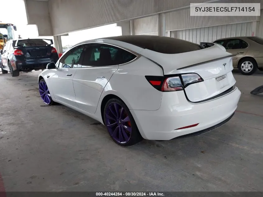 2020 Tesla Model 3 Performance Dual Motor All-Wheel Drive VIN: 5YJ3E1EC5LF714154 Lot: 40244284