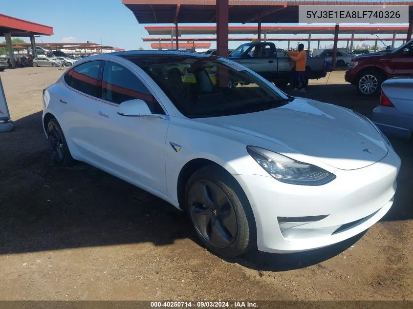 2020 Tesla Model 3 Standard Range Plus Rear-Wheel Drive/Standard Range Rear-Wheel Drive VIN: 5YJ3E1EA8LF740326 Lot: 40250714