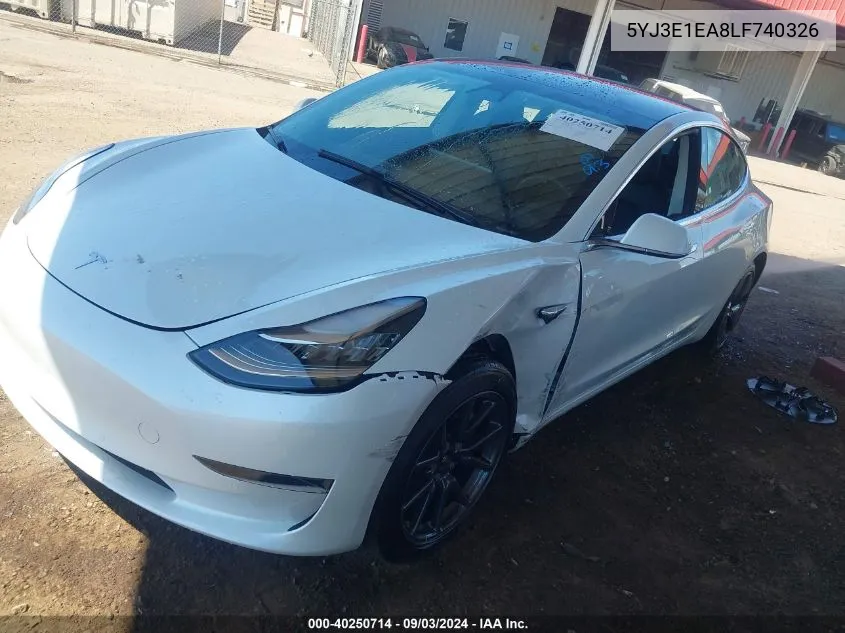 2020 Tesla Model 3 Standard Range Plus Rear-Wheel Drive/Standard Range Rear-Wheel Drive VIN: 5YJ3E1EA8LF740326 Lot: 40250714