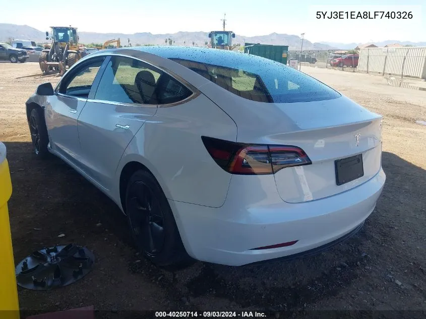 2020 Tesla Model 3 Standard Range Plus Rear-Wheel Drive/Standard Range Rear-Wheel Drive VIN: 5YJ3E1EA8LF740326 Lot: 40250714