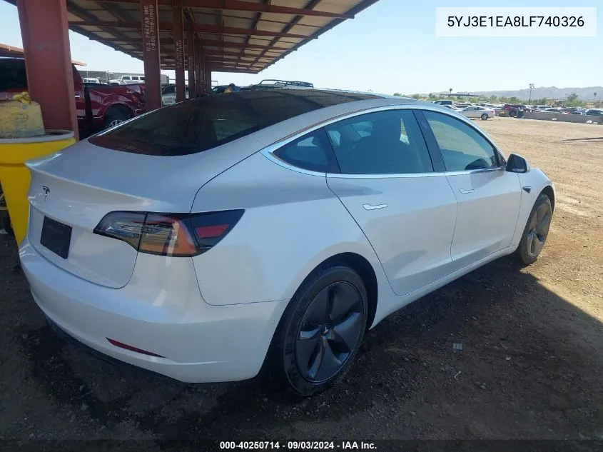 2020 Tesla Model 3 Standard Range Plus Rear-Wheel Drive/Standard Range Rear-Wheel Drive VIN: 5YJ3E1EA8LF740326 Lot: 40250714