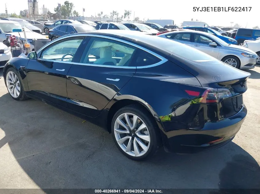 2020 Tesla Model 3 Long Range Dual Motor All-Wheel Drive VIN: 5YJ3E1EB1LF622417 Lot: 40266941