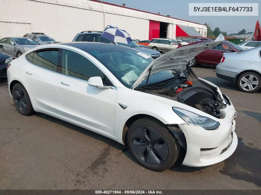 2020 Tesla Model 3 Long Range Dual Motor All-Wheel Drive VIN: 5YJ3E1EB4LF647733 Lot: 40271904