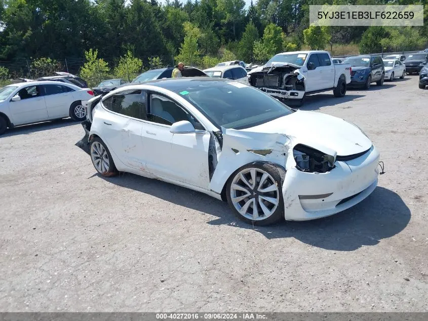 2020 Tesla Model 3 Long Range Dual Motor All-Wheel Drive VIN: 5YJ3E1EB3LF622659 Lot: 40272016