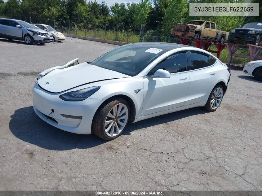 2020 Tesla Model 3 Long Range Dual Motor All-Wheel Drive VIN: 5YJ3E1EB3LF622659 Lot: 40272016