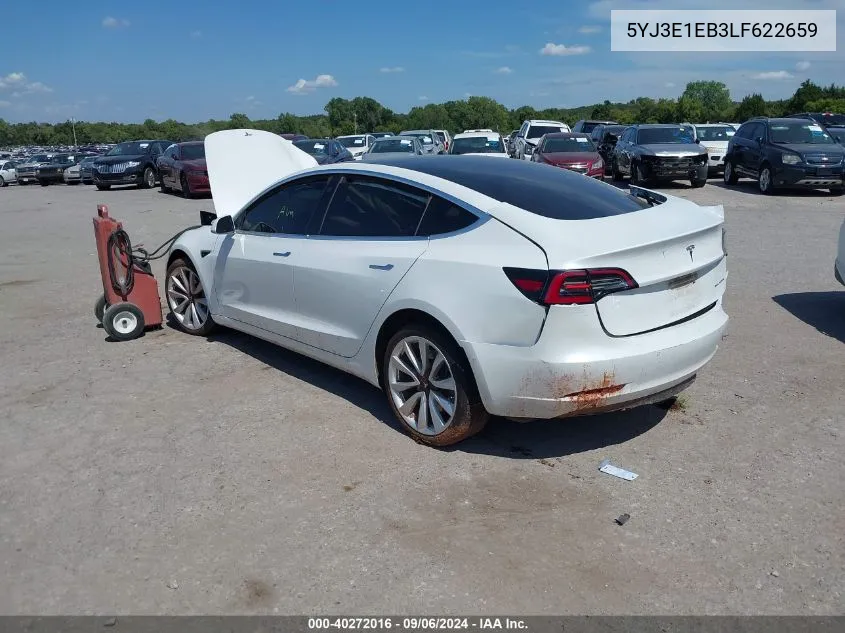 2020 Tesla Model 3 Long Range Dual Motor All-Wheel Drive VIN: 5YJ3E1EB3LF622659 Lot: 40272016