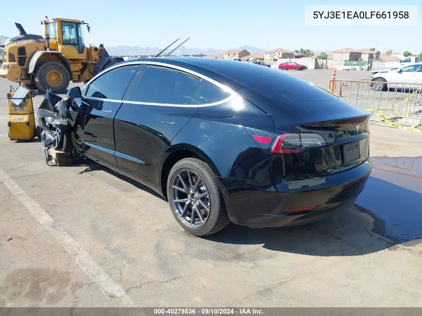 2020 Tesla Model 3 Standard Range Plus Rear-Wheel Drive/Standard Range Rear-Wheel Drive VIN: 5YJ3E1EA0LF661958 Lot: 40279536