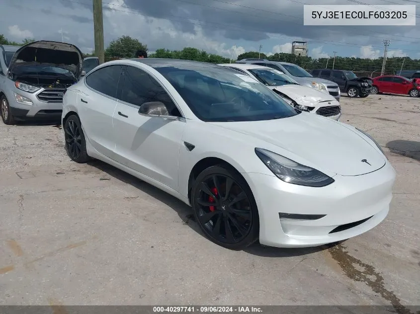 2020 Tesla Model 3 Performance Dual Motor All-Wheel Drive VIN: 5YJ3E1EC0LF603205 Lot: 40297741