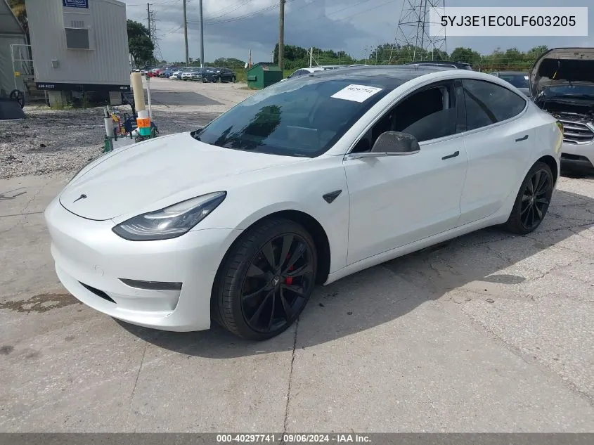 2020 Tesla Model 3 Performance Dual Motor All-Wheel Drive VIN: 5YJ3E1EC0LF603205 Lot: 40297741