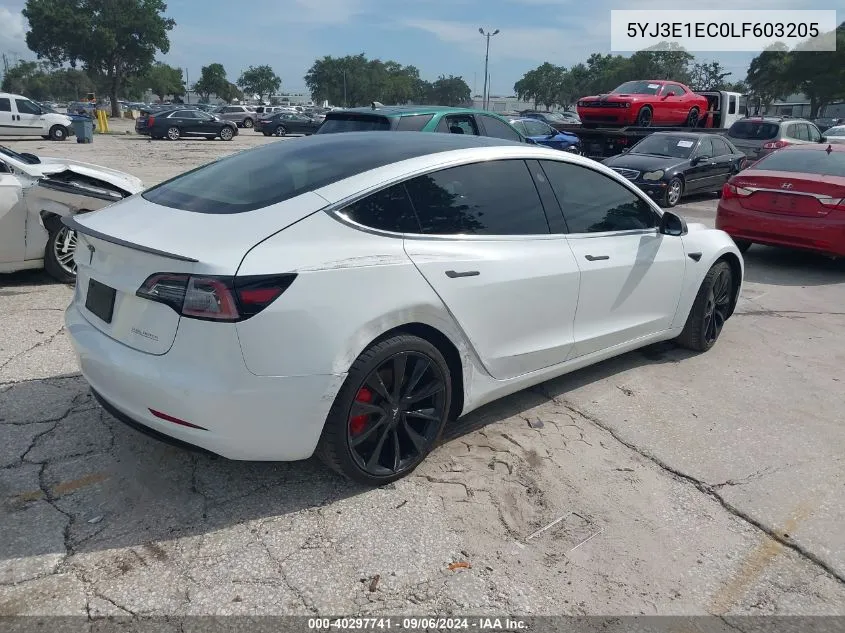 2020 Tesla Model 3 Performance Dual Motor All-Wheel Drive VIN: 5YJ3E1EC0LF603205 Lot: 40297741