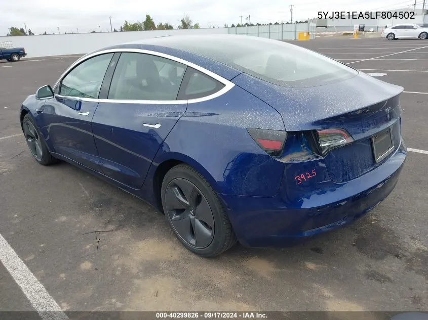 2020 Tesla Model 3 Standard Range Plus Rear-Wheel Drive/Standard Range Rear-Wheel Drive VIN: 5YJ3E1EA5LF804502 Lot: 40299826