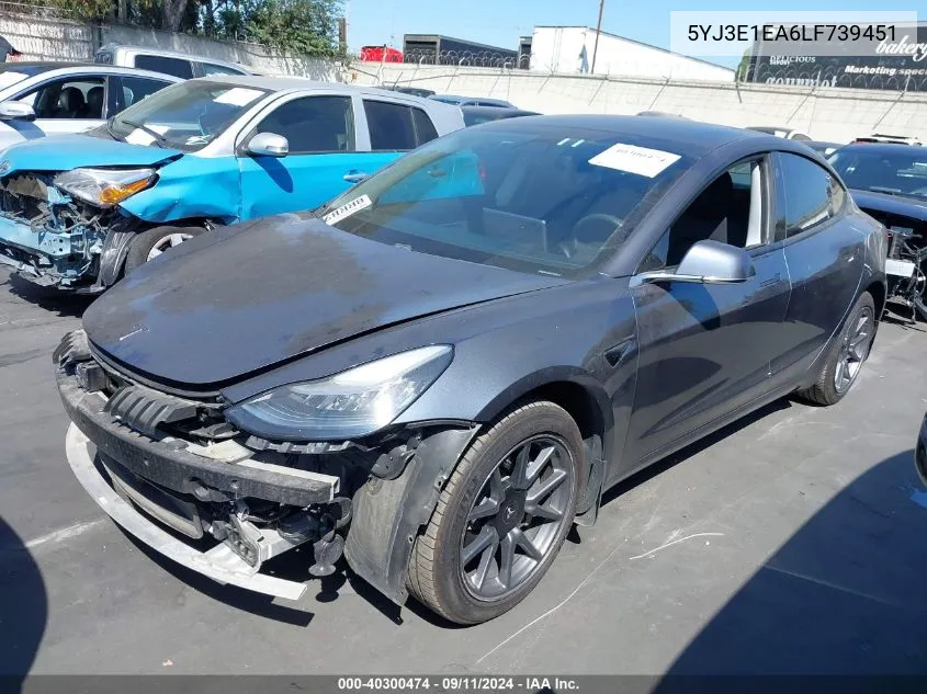 2020 Tesla Model 3 Standard Range Plus Rear-Wheel Drive/Standard Range Rear-Wheel Drive VIN: 5YJ3E1EA6LF739451 Lot: 40300474