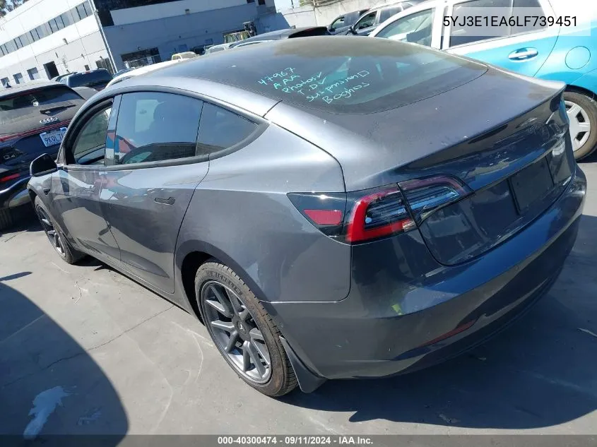 2020 Tesla Model 3 Standard Range Plus Rear-Wheel Drive/Standard Range Rear-Wheel Drive VIN: 5YJ3E1EA6LF739451 Lot: 40300474