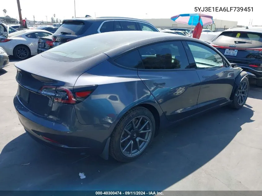 2020 Tesla Model 3 Standard Range Plus Rear-Wheel Drive/Standard Range Rear-Wheel Drive VIN: 5YJ3E1EA6LF739451 Lot: 40300474