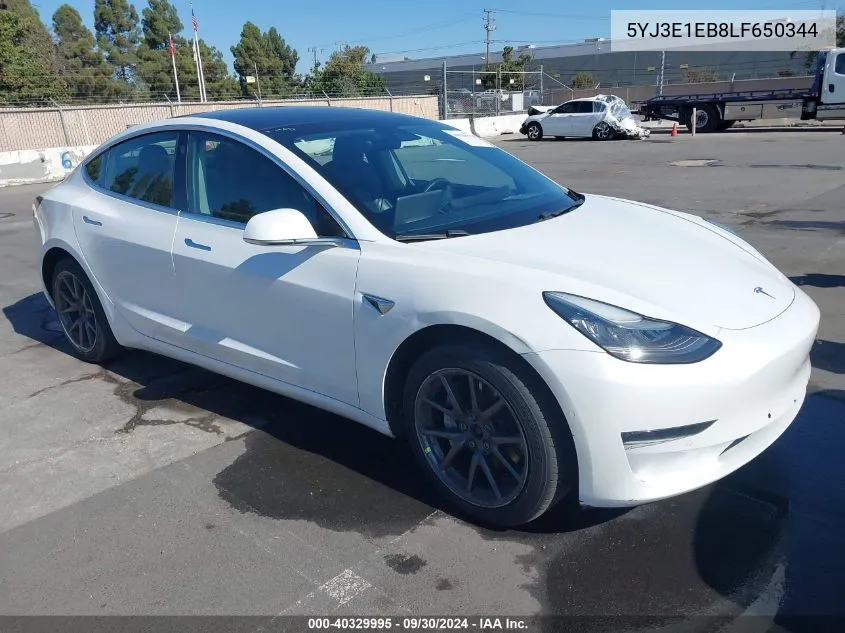 2020 Tesla Model 3 Long Range Dual Motor All-Wheel Drive VIN: 5YJ3E1EB8LF650344 Lot: 40329995