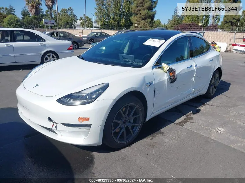 2020 Tesla Model 3 Long Range Dual Motor All-Wheel Drive VIN: 5YJ3E1EB8LF650344 Lot: 40329995