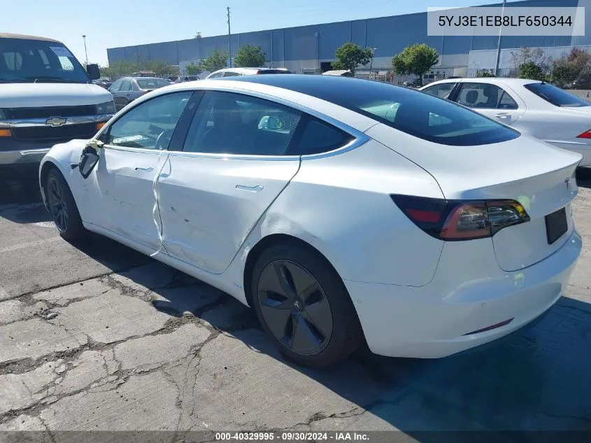 2020 Tesla Model 3 Long Range Dual Motor All-Wheel Drive VIN: 5YJ3E1EB8LF650344 Lot: 40329995