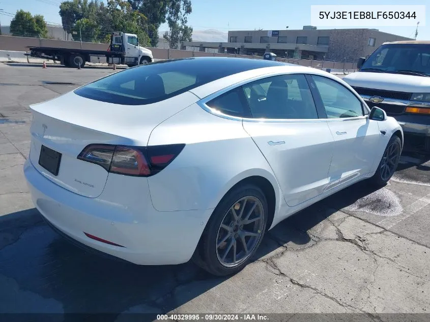 2020 Tesla Model 3 Long Range Dual Motor All-Wheel Drive VIN: 5YJ3E1EB8LF650344 Lot: 40329995