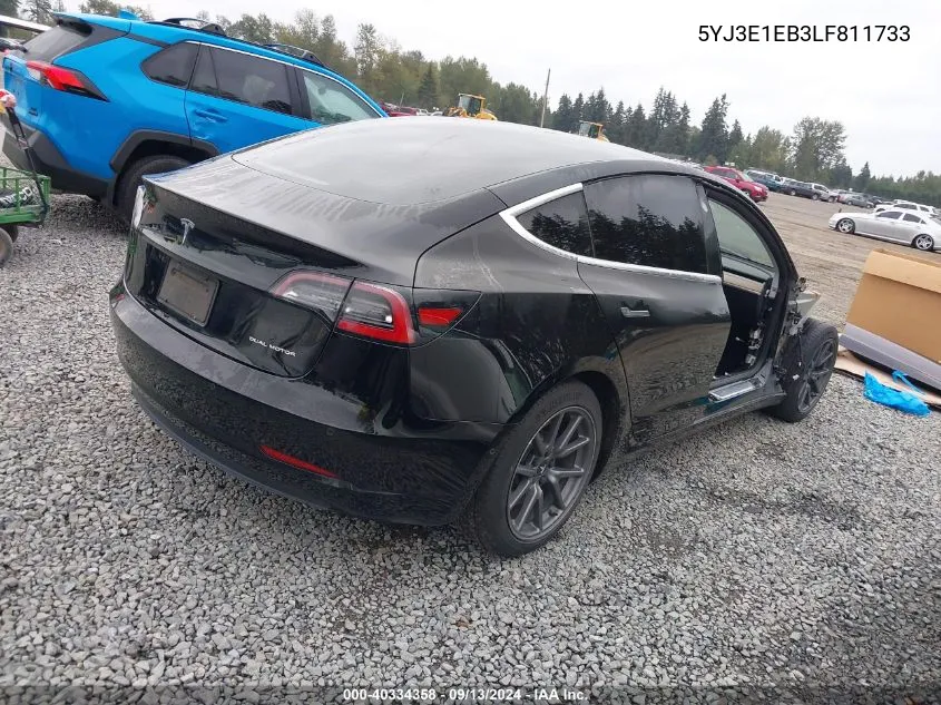 2020 Tesla Model 3 VIN: 5YJ3E1EB3LF811733 Lot: 40334358