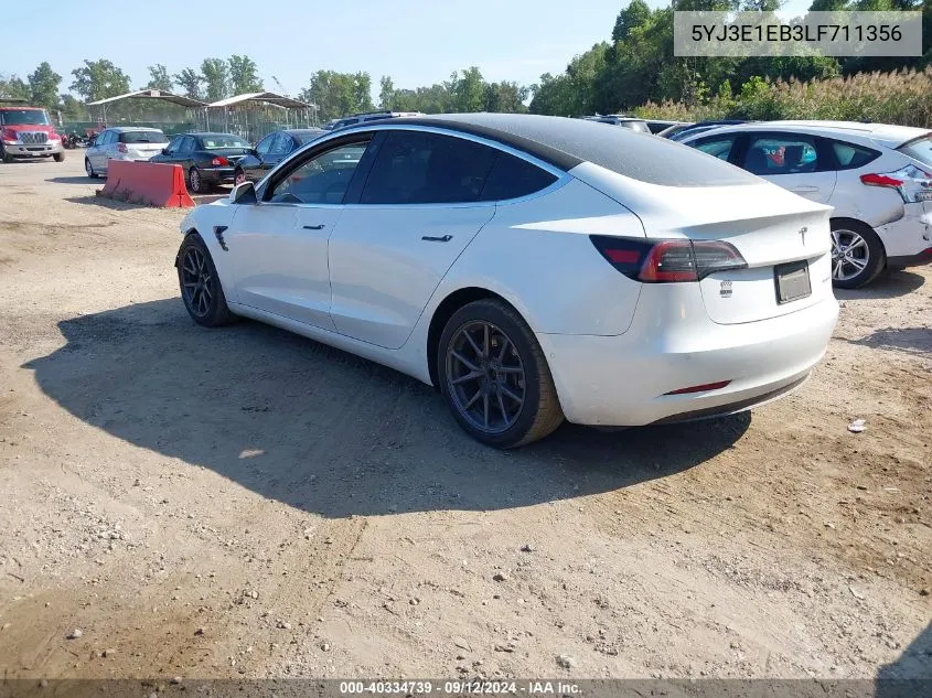 2020 Tesla Model 3 Long Range Dual Motor All-Wheel Drive VIN: 5YJ3E1EB3LF711356 Lot: 40334739