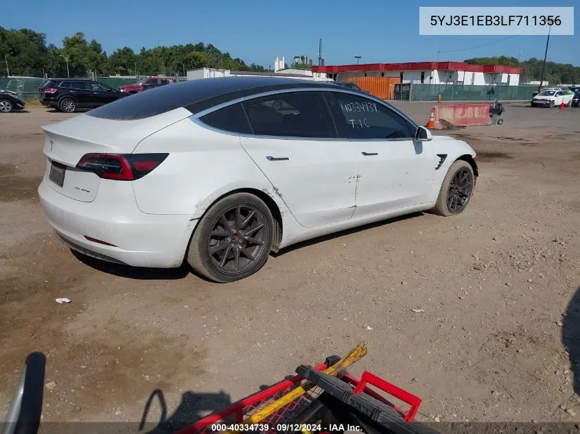 2020 Tesla Model 3 Long Range Dual Motor All-Wheel Drive VIN: 5YJ3E1EB3LF711356 Lot: 40334739