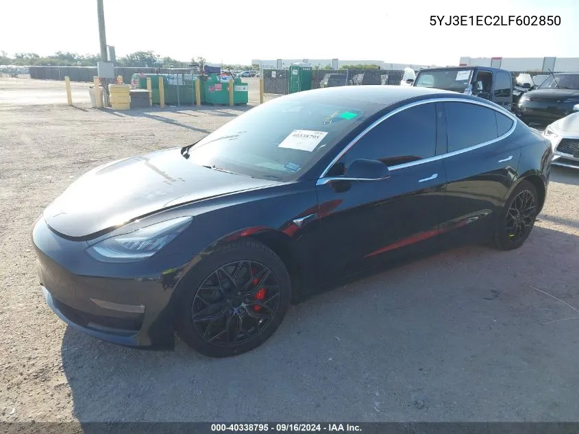 2020 Tesla Model 3 VIN: 5YJ3E1EC2LF602850 Lot: 40338795