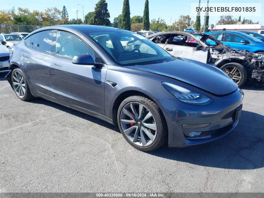 2020 Tesla Model 3 Long Range Dual Motor All-Wheel Drive VIN: 5YJ3E1EB5LF801835 Lot: 40339950