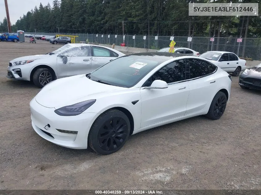 2020 Tesla Model 3 Standard Range Plus Rear-Wheel Drive/Standard Range Rear-Wheel Drive VIN: 5YJ3E1EA3LF612446 Lot: 40348259