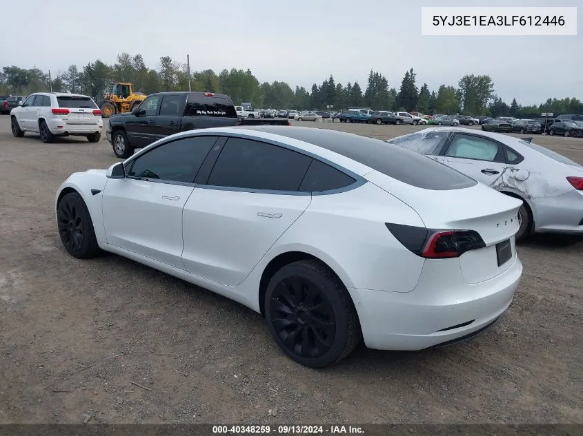 2020 Tesla Model 3 Standard Range Plus Rear-Wheel Drive/Standard Range Rear-Wheel Drive VIN: 5YJ3E1EA3LF612446 Lot: 40348259