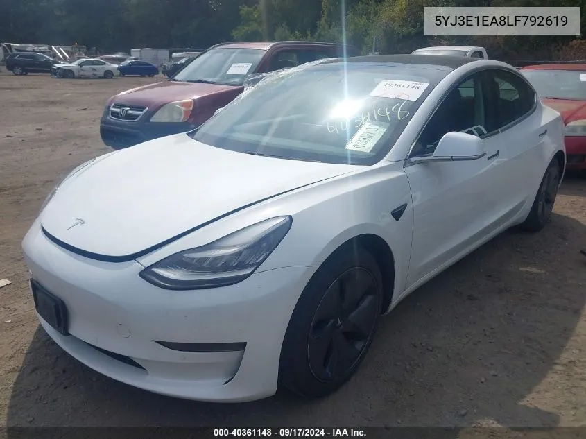 2020 Tesla Model 3 Standard Range Plus Rear-Wheel Drive/Standard Range Rear-Wheel Drive VIN: 5YJ3E1EA8LF792619 Lot: 40361148