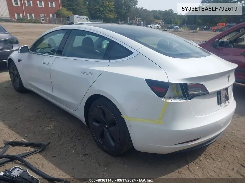 2020 Tesla Model 3 Standard Range Plus Rear-Wheel Drive/Standard Range Rear-Wheel Drive VIN: 5YJ3E1EA8LF792619 Lot: 40361148