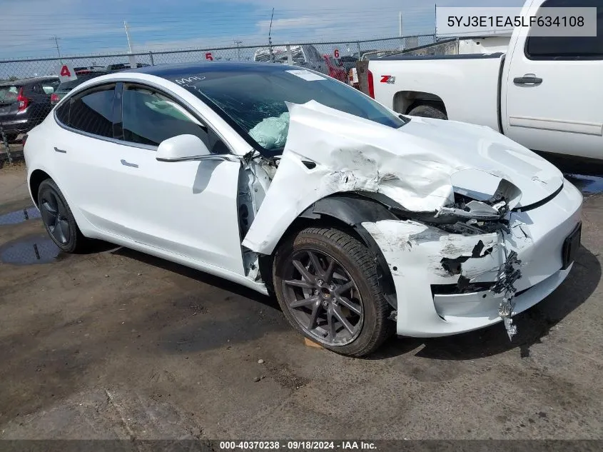 2020 Tesla Model 3 VIN: 5YJ3E1EA5LF634108 Lot: 40370238