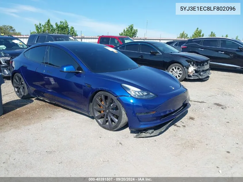 2020 Tesla Model 3 Performance Dual Motor All-Wheel Drive VIN: 5YJ3E1EC8LF802096 Lot: 40391507