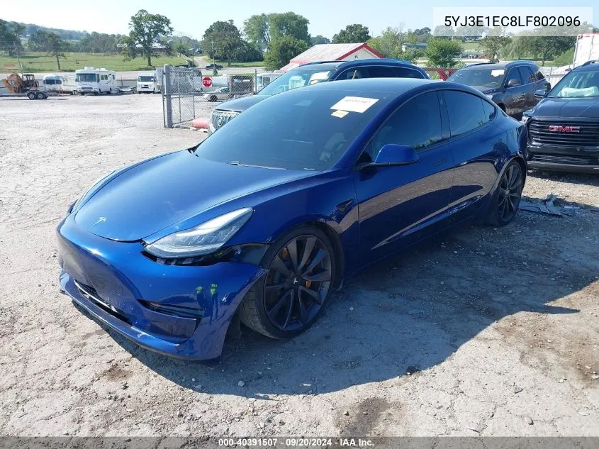 2020 Tesla Model 3 Performance Dual Motor All-Wheel Drive VIN: 5YJ3E1EC8LF802096 Lot: 40391507