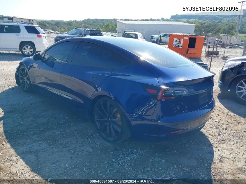 2020 Tesla Model 3 Performance Dual Motor All-Wheel Drive VIN: 5YJ3E1EC8LF802096 Lot: 40391507