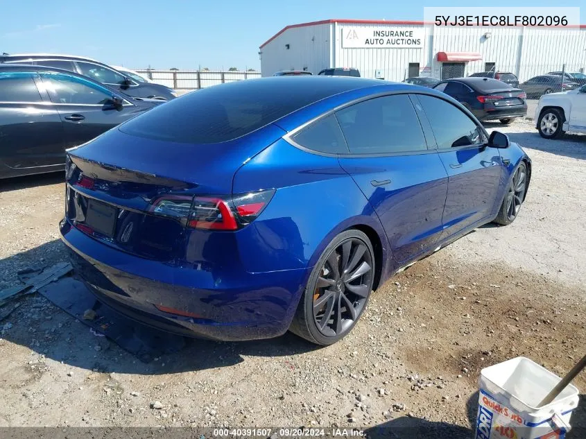 2020 Tesla Model 3 Performance Dual Motor All-Wheel Drive VIN: 5YJ3E1EC8LF802096 Lot: 40391507