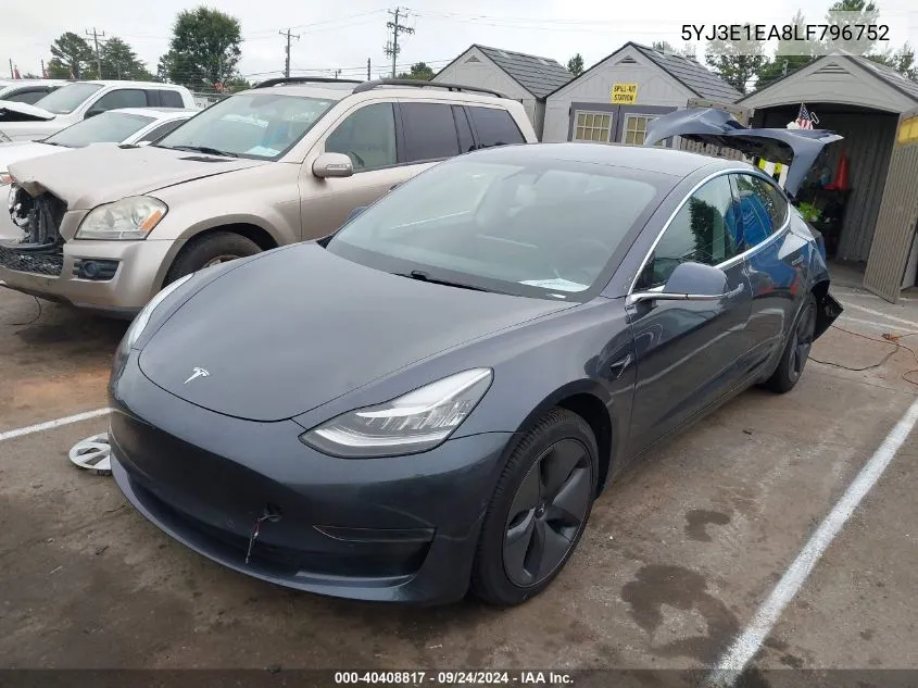 2020 Tesla Model 3 VIN: 5YJ3E1EA8LF796752 Lot: 40408817