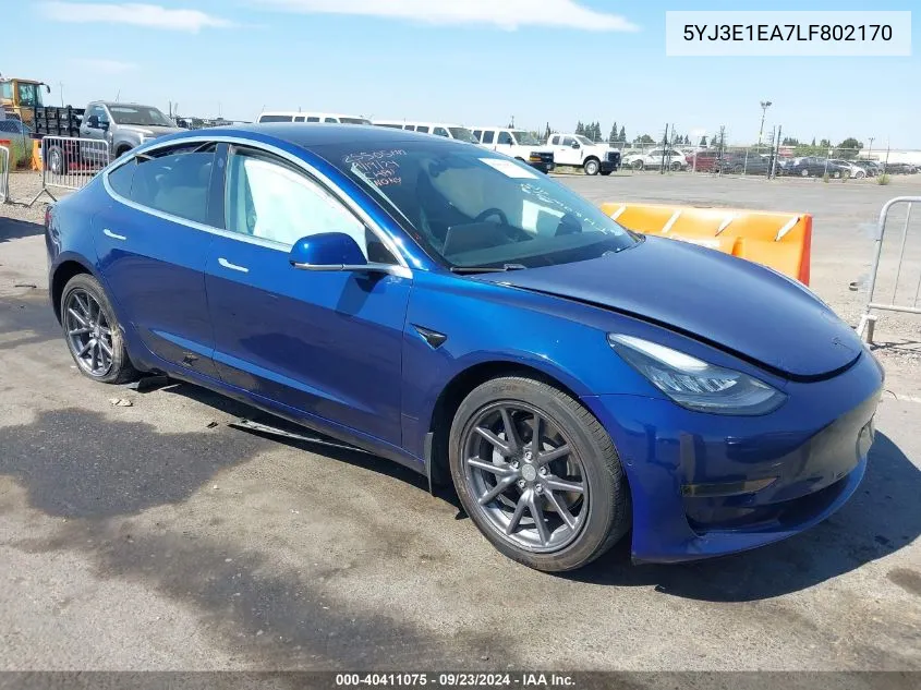 2020 Tesla Model 3 Standard Range Plus Rear-Wheel Drive/Standard Range Rear-Wheel Drive VIN: 5YJ3E1EA7LF802170 Lot: 40411075