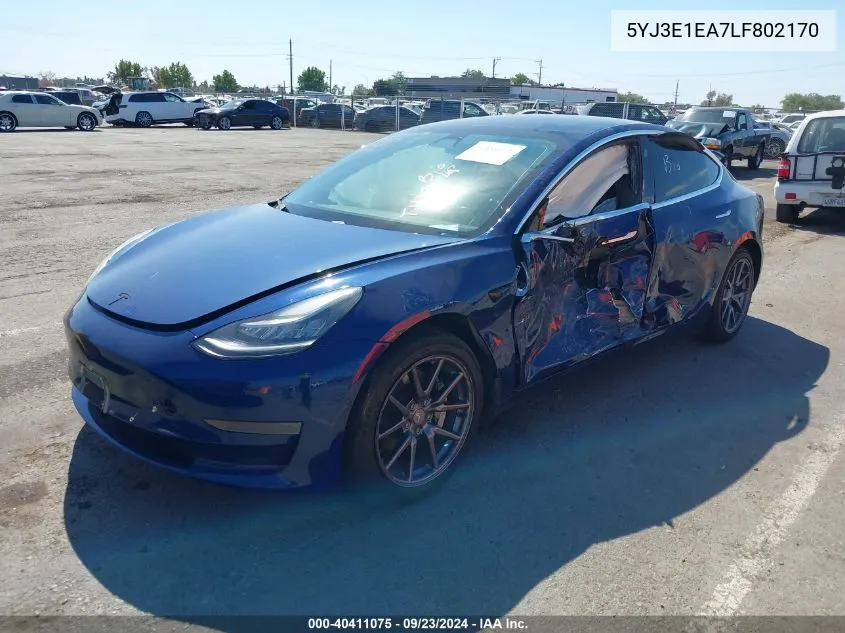 2020 Tesla Model 3 Standard Range Plus Rear-Wheel Drive/Standard Range Rear-Wheel Drive VIN: 5YJ3E1EA7LF802170 Lot: 40411075