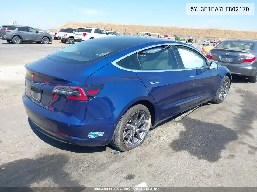 2020 Tesla Model 3 Standard Range Plus Rear-Wheel Drive/Standard Range Rear-Wheel Drive VIN: 5YJ3E1EA7LF802170 Lot: 40411075