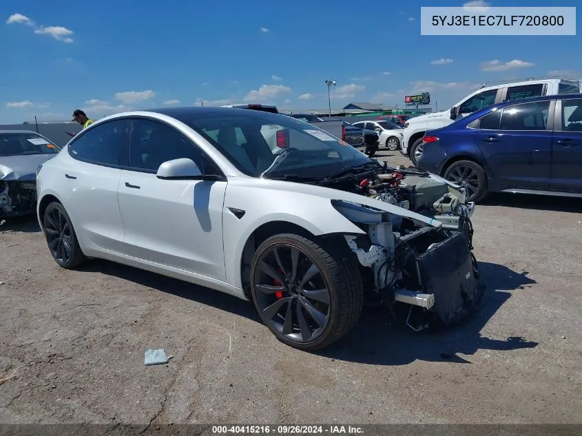 2020 Tesla Model 3 Performance Dual Motor All-Wheel Drive VIN: 5YJ3E1EC7LF720800 Lot: 40415216