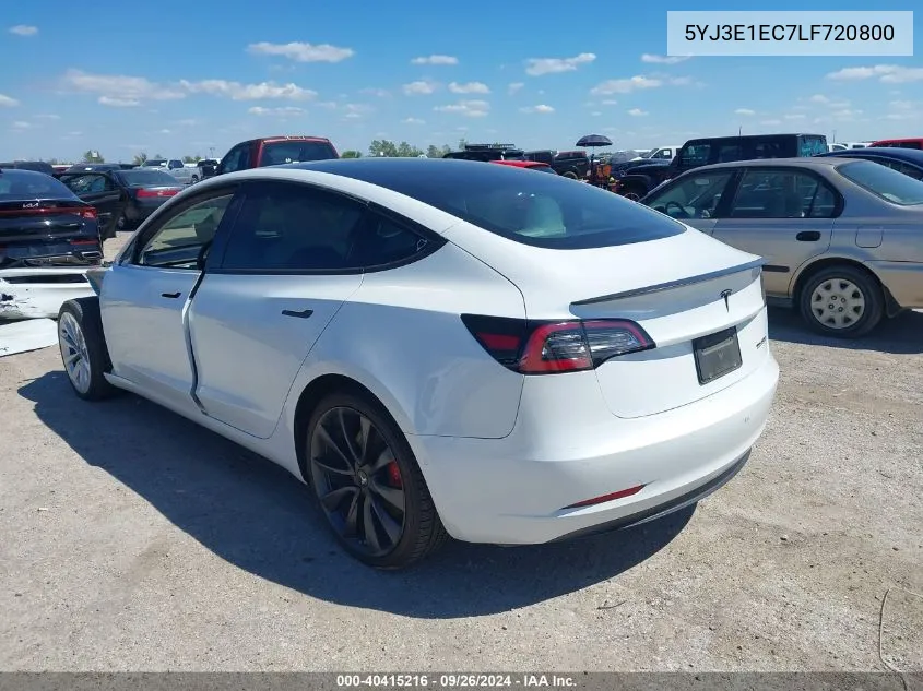 2020 Tesla Model 3 Performance Dual Motor All-Wheel Drive VIN: 5YJ3E1EC7LF720800 Lot: 40415216