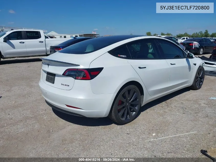 2020 Tesla Model 3 Performance Dual Motor All-Wheel Drive VIN: 5YJ3E1EC7LF720800 Lot: 40415216